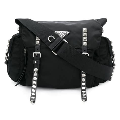 prada shoulder bag nylon studded straps black|prada black nylon crossbody bag.